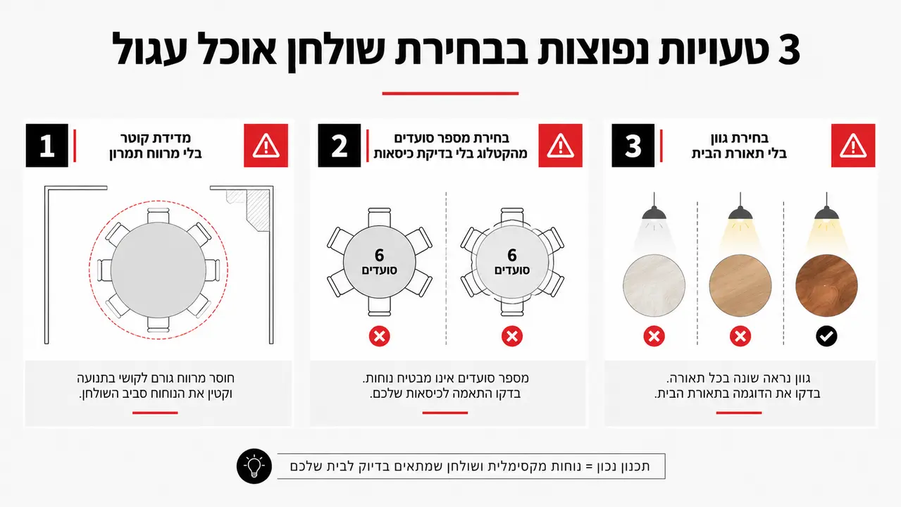 טעויות נפוצות בבחירת פינת אוכל עגולה