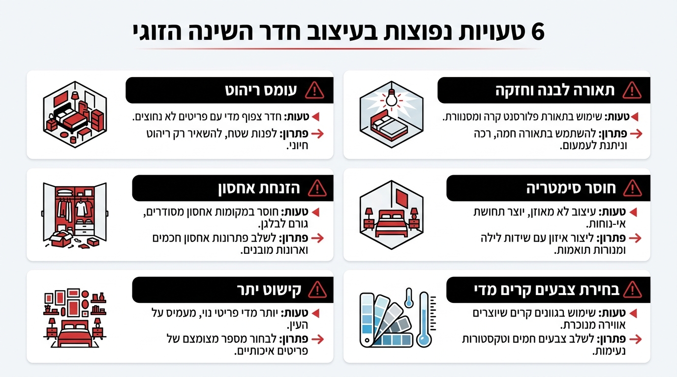 טעויות נפוצות בעיצוב חדר שינה זוגי וכיצד להימנע מהן