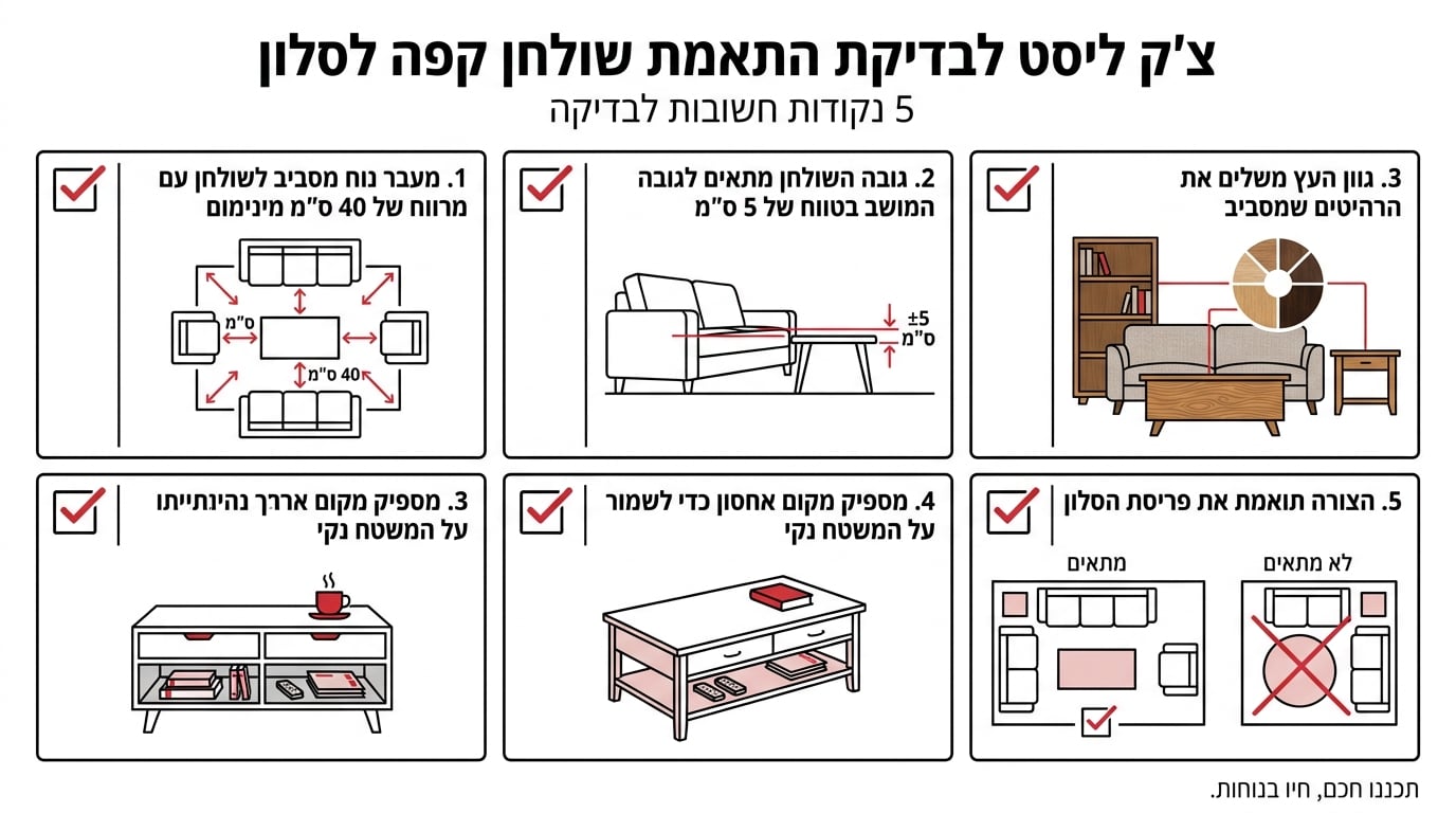 בדיקה מהירה להתאמת שולחן קפה לסלון