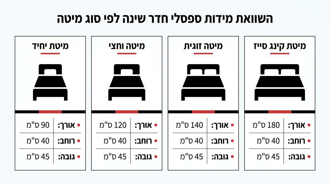 טבלת מידות מומלצות לספסל לפי סוג מיטה