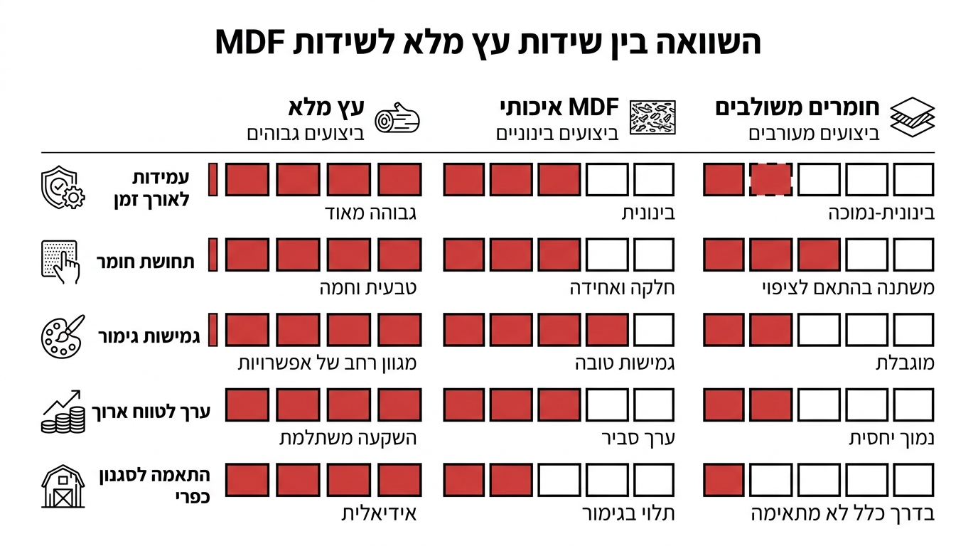 השוואה בין קומודת עץ מלא ל-MDF