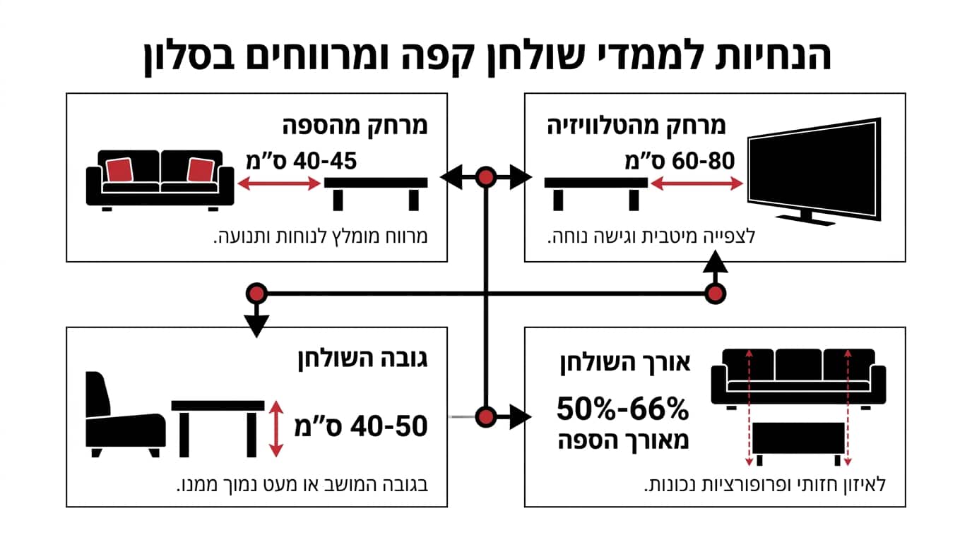 מידות מומלצות ומרחקים נכונים לשולחן קפה בסלון